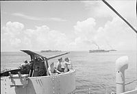 Ships of the occupation convoy en route to Singapore, August 1945