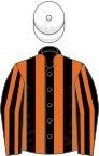 Black and orange stripes, white cap