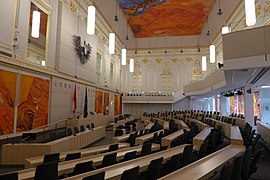 Provisorischer Sitzungssaal von National- und Bundesrat während der Renovierung des Parlamentsgebäudes von 2017 bis 2023