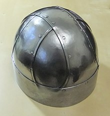 Colour photograph of a replica of the Shorwell helmet