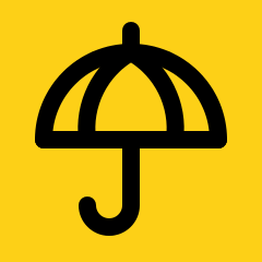 A stylised black umbrella on a yellow background