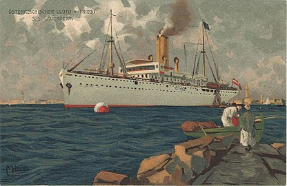 Oil painting of Lloyd's SS Koerber by Miceu, before 1909
