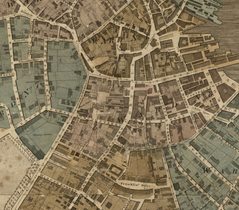 Detail of 1814 map of Boston, showing Franklin St., Franklin Place, and vicinity