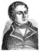 Black and white engraving of a curly-haired man wearing a dark military uniform