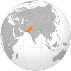 Map indicating locations of Bhutan and Pakistan