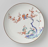 Dish with rocks, bamboo, prunus and birds, 17th century