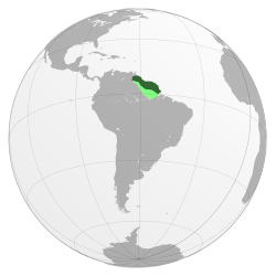Dutch controlled Guiana at its greatest extent in dark green; claimed but uncontrolled land shown in light green.