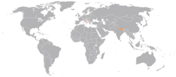 Map indicating locations of Holy See and Nepal
