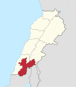 Map of Lebanon with Nabatieh highlighted