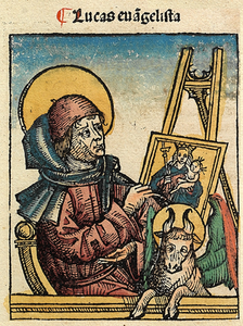 St Luke the evangelist depicted with a bull in the 1493 Nuremberg Chronicle