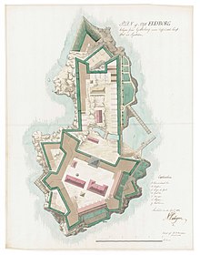 Drawing, showing a hornwork, of the fortress Nya Älvsborg in Gothenburg, Sweden from 1811.