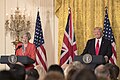 Prime Minister Theresa May and President Donald Trump conducting a press conference in the East Room of the White House, 2017