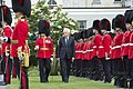The President of Italy Sergio Mattarella inspects an honour guard of the GGFG during his visit to Rideau Hall.