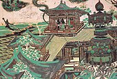 Fresco from the Mogao Cave depicting typical Tang Dynasty architecture.