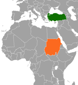 Map indicating locations of Turkey and Sudan