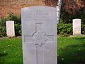 Headstone of W J P Hobbs killed in trenches at Roclincourt