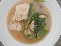 Sinigang, a sour soup with meat and vegetables