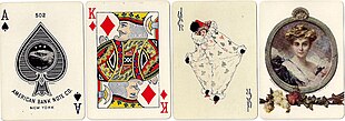 Ace of Spades, King of Diamonds, Joker, and reverse design from a deck of playing cards.