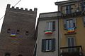 "Pace da tutti i balconi": peace flags hanging from windows, Milan, Italy, (March 2003)
