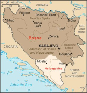 Map of modern-day Bosnia and Herzegovina