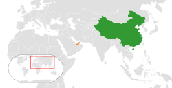 Map indicating locations of China and United Arab Emirates