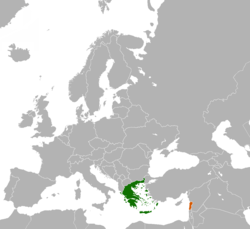 Map indicating locations of Greece and Lebanon