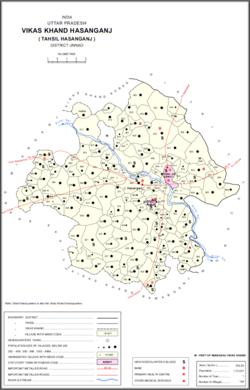 Map showing Jhalotar (#934) in Hasanganj CD block