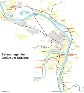 Map of railways in greater Koblenz
