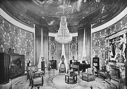 Salon of the Hôtel du Collectionneur from the 1925 International Exposition of Decorative Arts, furnished by Émile-Jacques Ruhlmann, painting by Jean Dupas, design by Pierre Patout