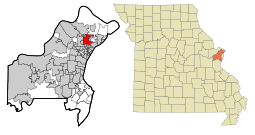 Location within St. Louis County (left) and Missouri (right)