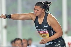 Valerie Adams broke the championship record in the shot put.