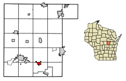 Location of Weyauwega in Waupaca County, Wisconsin.