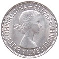 Vorderseite einer Half-Crown-Münze von 1953.