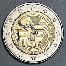 Münze mit dem Porträt von Chirac