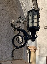 Wrought iron lantern of the Richard Franasovici House (Strada Pitar Moș no. 20), Bucharest, by Alexandru Zaharia, 1936[101]