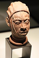 Memorial head with vertical facial striations typical of ife heads, Nigeria, 12th century AD, terracotta - Ethnological Museum, Berlin