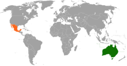 Map indicating locations of Australia and Mexico