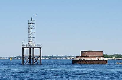 Deer Island Light in 2016, next to the old concrete foundation.