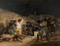 The Third of May 1808, 1814. Oil on canvas, 266 cm × 345 cm (105 in × 136 in). Museo del Prado, Madrid
