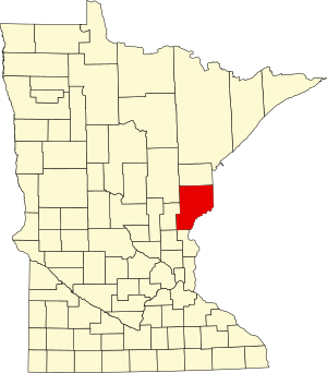 Map of Minnesota highlighting Pine County