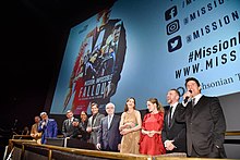 A photograph of cast and crew from Mission Impossible: Fallout