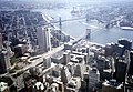 World Trade Center view of the Manhattan Bridge, Brooklyn Bridge, and the East river in 1992.