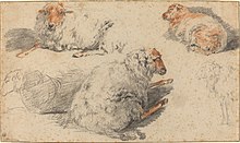 Nicolaes Pieterszoon Berchem (1620–1683), Sheep, black and red chalk (possibly crayon)