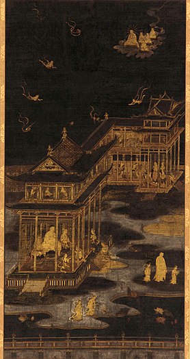 Silk painting of the paradise of Amitabha (Sukhavati). Japan, Heian period, 794-1185.