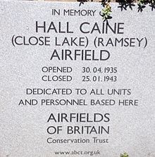 Photograph of a plaque commemorating operations from Hall Caine Airport
