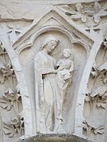 Sculpture of Virgin Mary and child on north portal