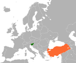 Map indicating locations of Slovenia and Turkey