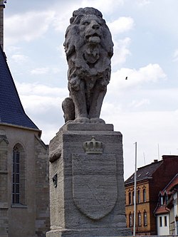 Wettinerbrunnen, erected in memory of the 1307 battle of Lucka