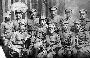 A Red Army cavalry unit made up of Bashkirs, likely taken between 1924 and 1927.
