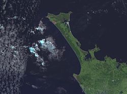 NASA satellite photo of the Aupōuri Peninsula